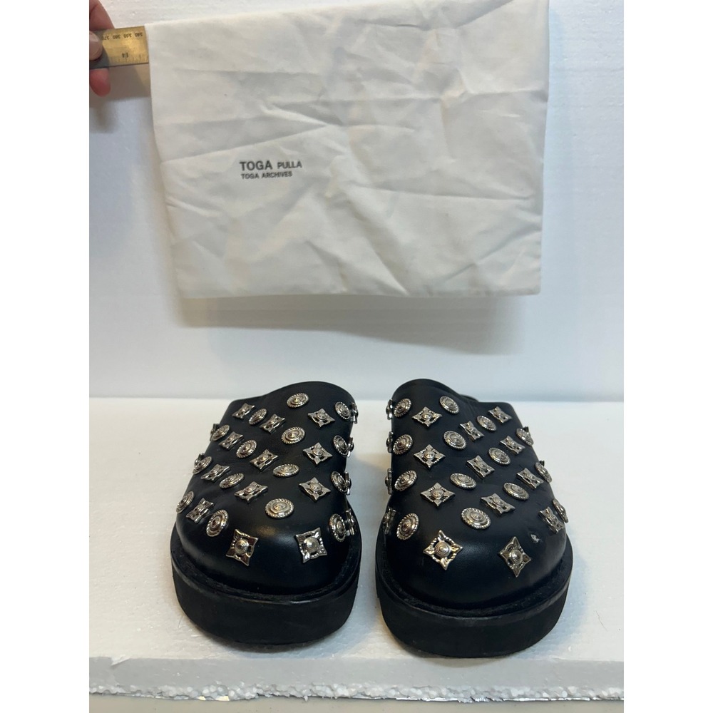 Toga Pulla Black Leather Western Studded Platform Mules Slides Portugal 41